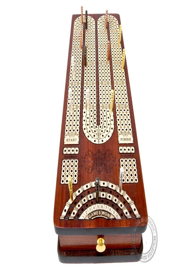 House of Cribbage Continuous Cribbage Board Bloodwood/Maple and Side Pull Drawers - 4 Tracks with Place to Mark Won Games - House of Cribbage - Image 4